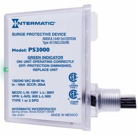 Intermatic Usd Surge Protection Device, 120/240V, 3 Wires, 50 kA PS3000